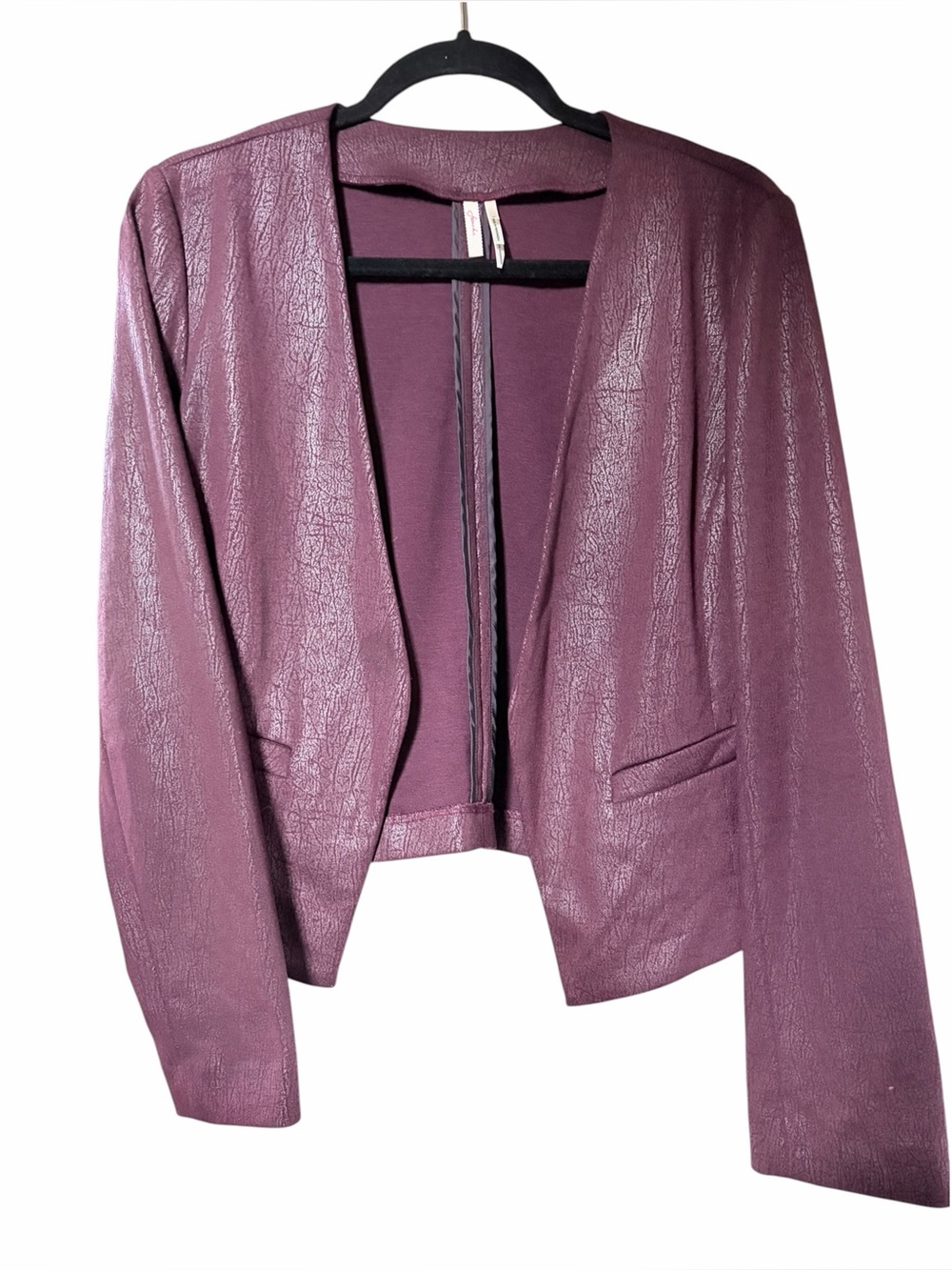 Frenchi Plum Open-Front Faux Leather Blazer